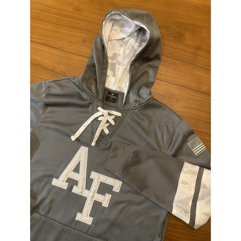 Air Force Colosseum Pullover Hoodie Military Appreciation Lace-Up Mens M Gray